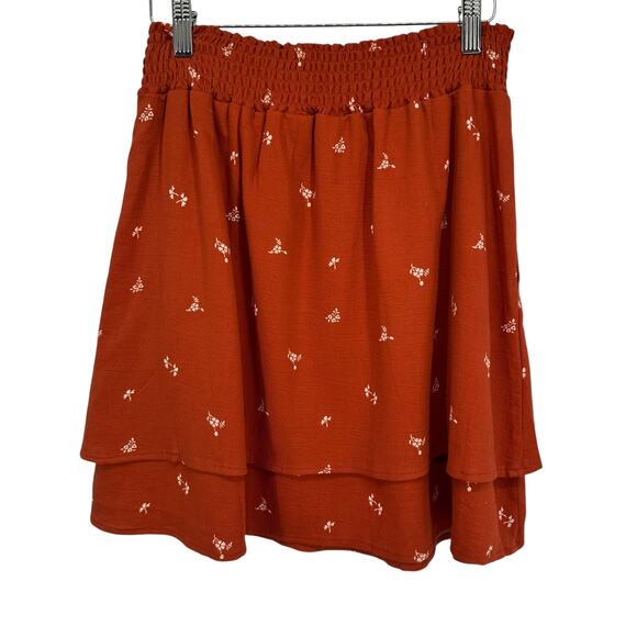 Toad&Co Manzana Tiered Skirt Rust Ditsy Print Size M 100% Organic Cotton - Picture 5 of 7
